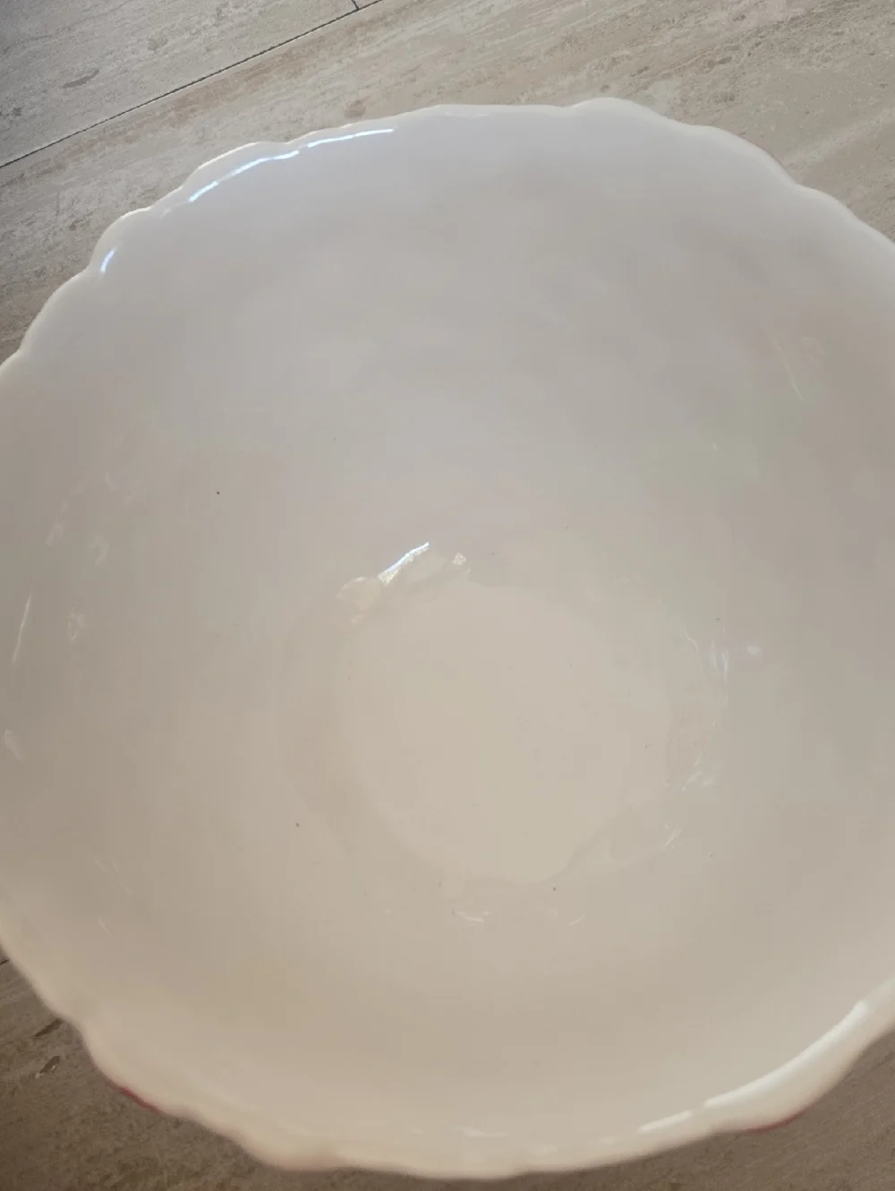 Anthropologie Large White/Red Ribbon Accent Serving Bowl